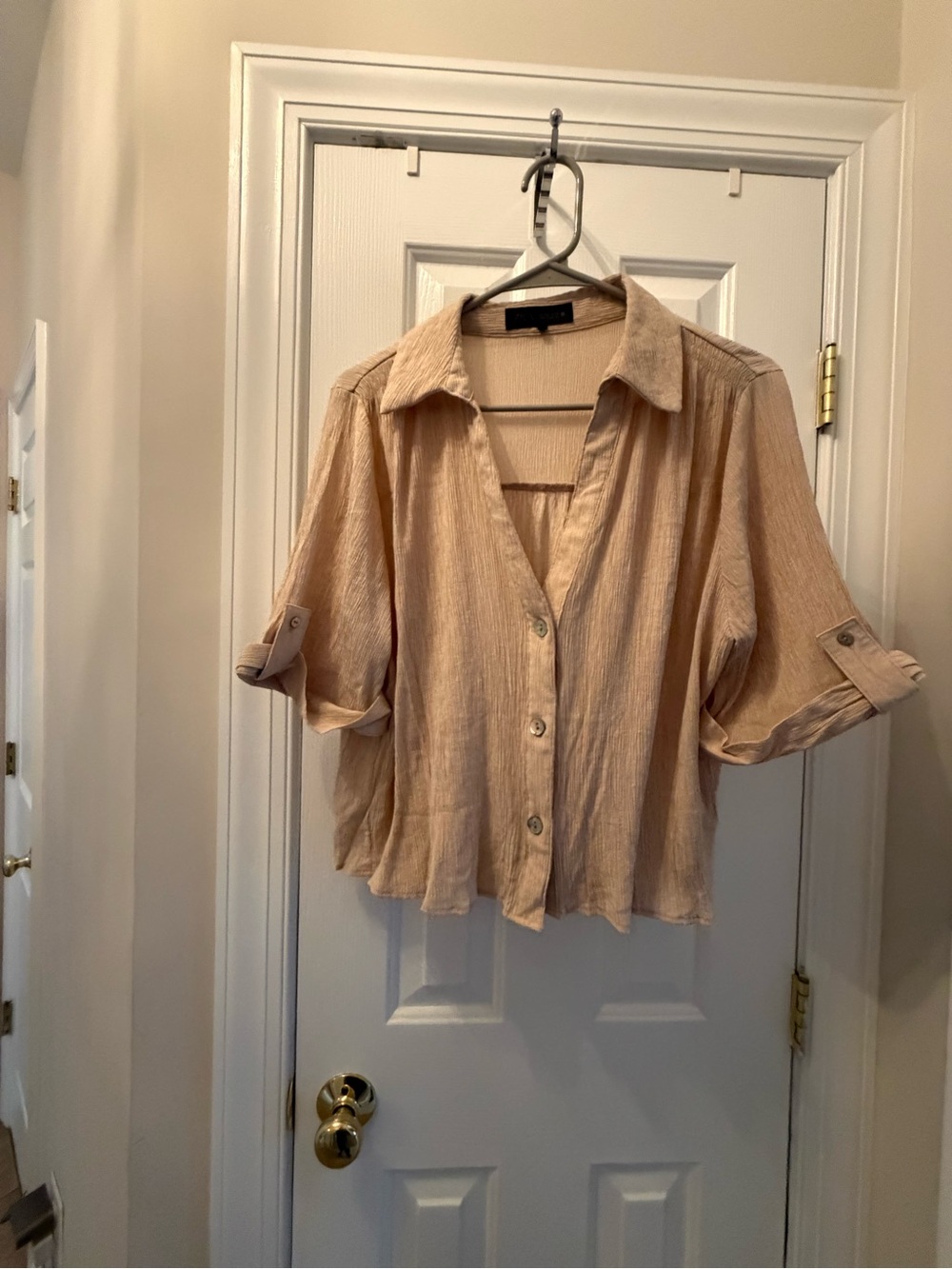 Zara Light Beige Button-Down Relaxed Blouse